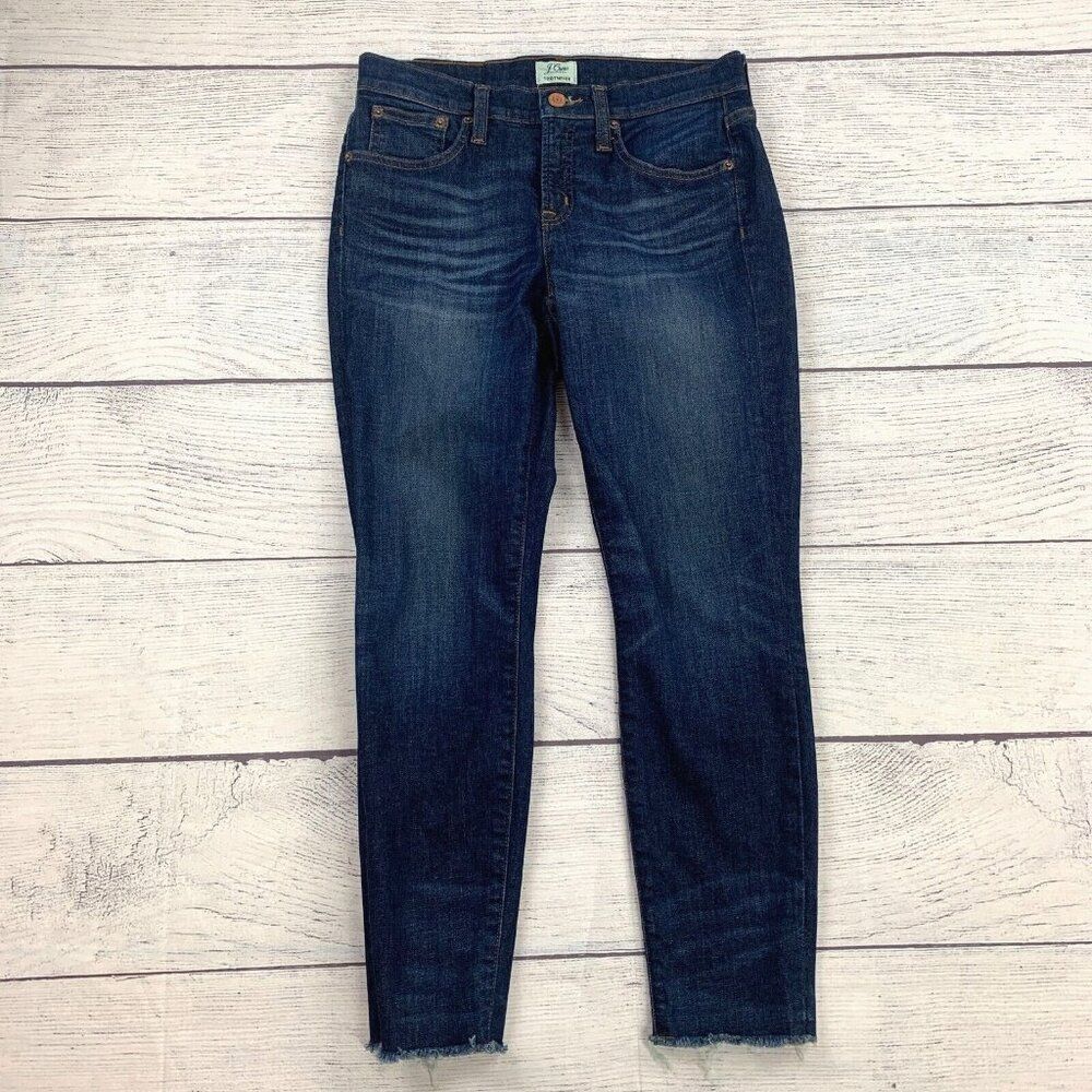 J. Crew Jeans 27 P Toothpick Skinny Dark Wash Inseam 25" Raw Hem